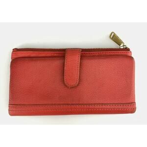 Fossil Leather Wallet Red Clutch Pouch Card Organizer Pebble Bifold